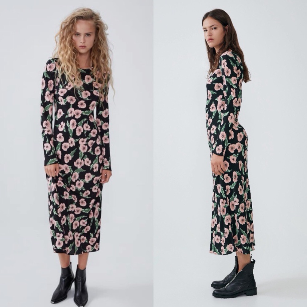 NWT Zara Long Floral Print Dress XS - Picture 3 of 7